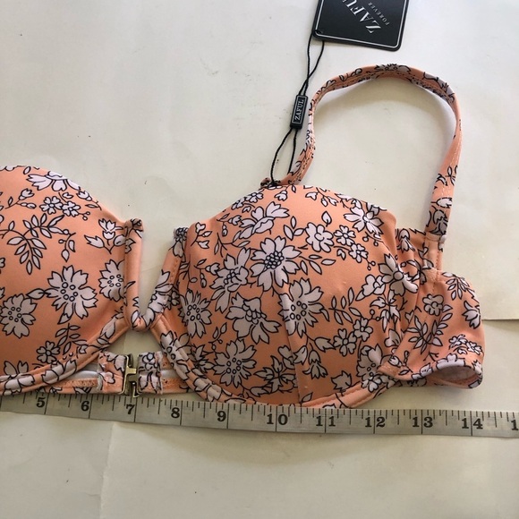 Zaful Peach Floral Underwire Top Brown High Cut Leg Bottom Bikini Swim Set M/6 - Picture 9 of 16